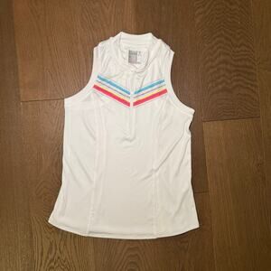Lucky in Love Tennis Pickleball Sleeveless Top White Stripes Zip Up Size XS